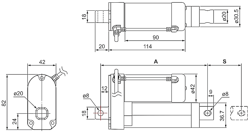 DSZY1-HS2 (Hallsensor) und DSZY1Q-HS2 (Hallsensor) Maßbild