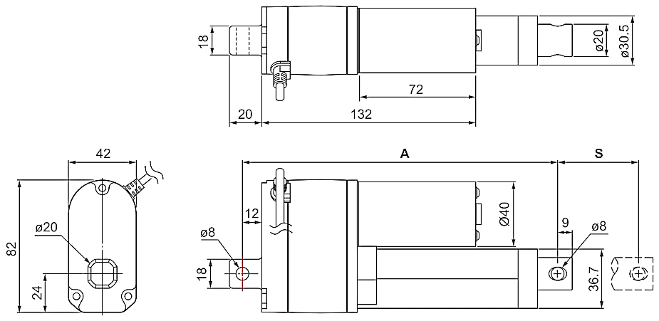 DSZY1-POT (Potentiometer) und DSZY1Q-POT (Potentiometer) Maßbild