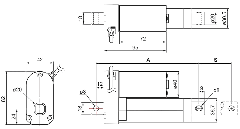 DSZY1-STD (Standard) und DSZY1Q-STD (Standard) Elektrozylinder - Maßbild