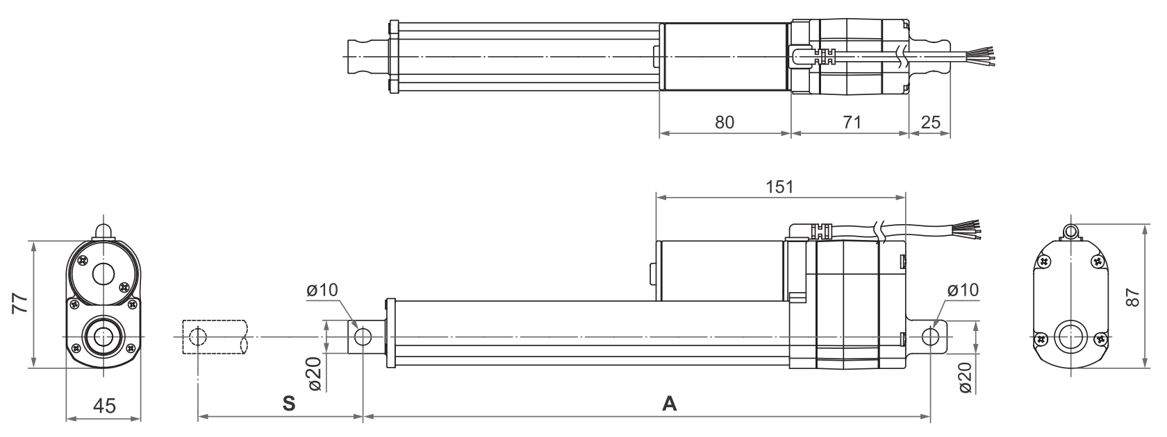 DSZY4 - Maßbild für die Variante Potentiometer