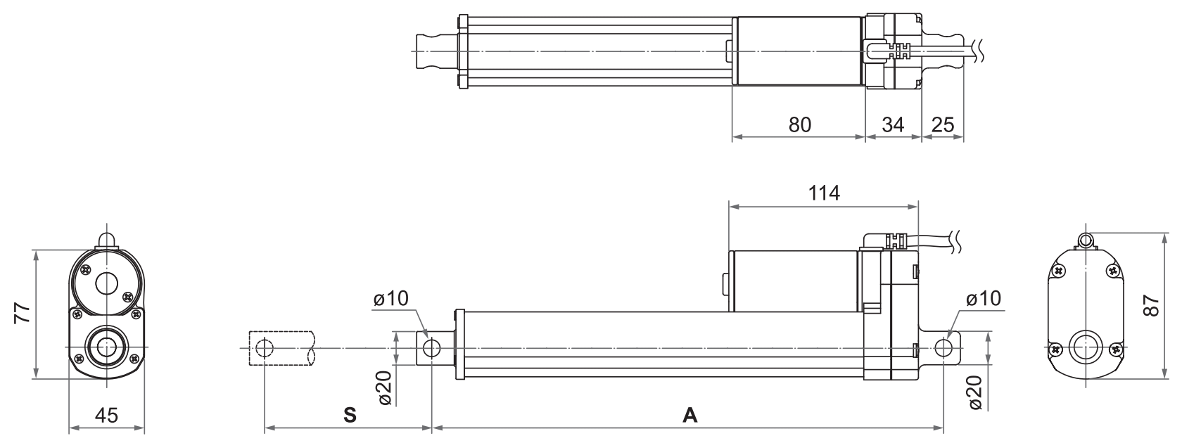 DSZY4 - Maßbild für die Varianten Standard oder Hallsensor